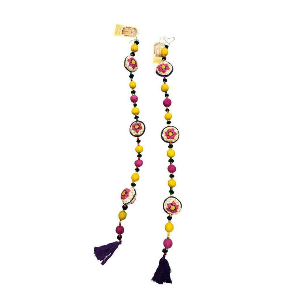 Set of 2 Crochet Beaded Floral Boho Indian Decorative Door & Window Hangings